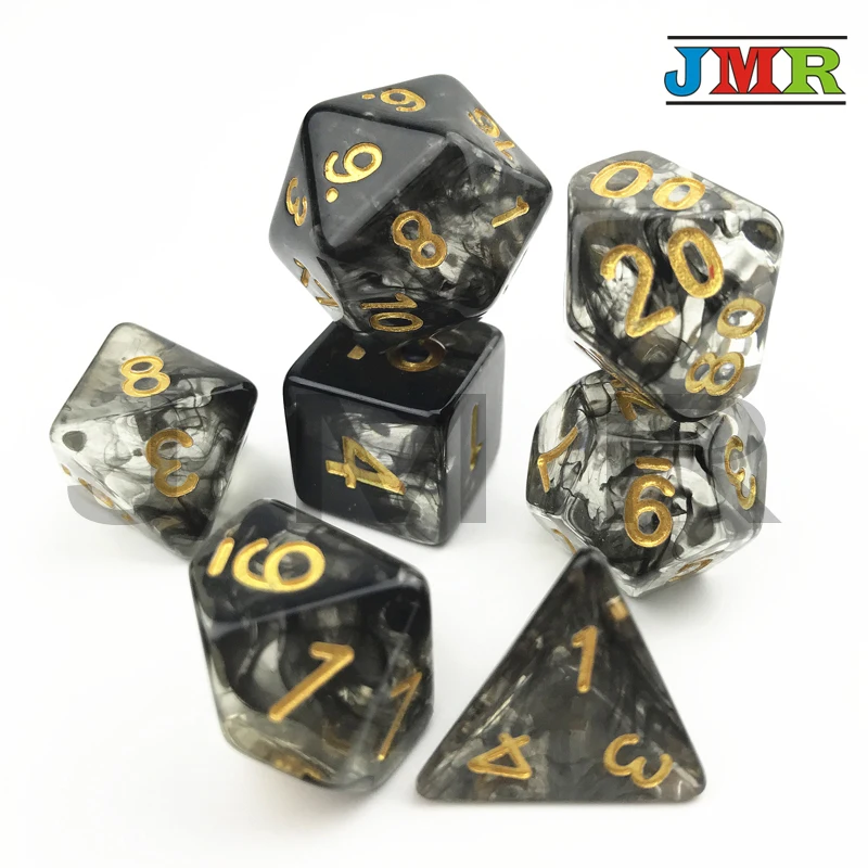 Высокое качество Nebular Juegos De Mesa Dados черные игральные кости набор D4 D6 D8 D10 % D20 для DnD Rpg