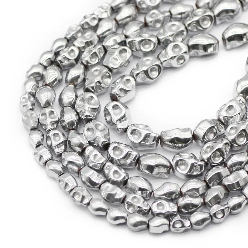 

Головка черепа Посеребренная гематит натуральный камень разделитель свободные бусины аксессуары для браслета 4x6/6x8/8x10 мм