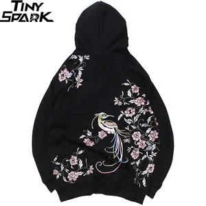 Мужская толстовка в стиле хип-хоп, уличная одежда с вышитыми цветами и птицами, хлопковая Толстовка Harajuku, японский пуловер с капюшоном, осень 2019, розовый
