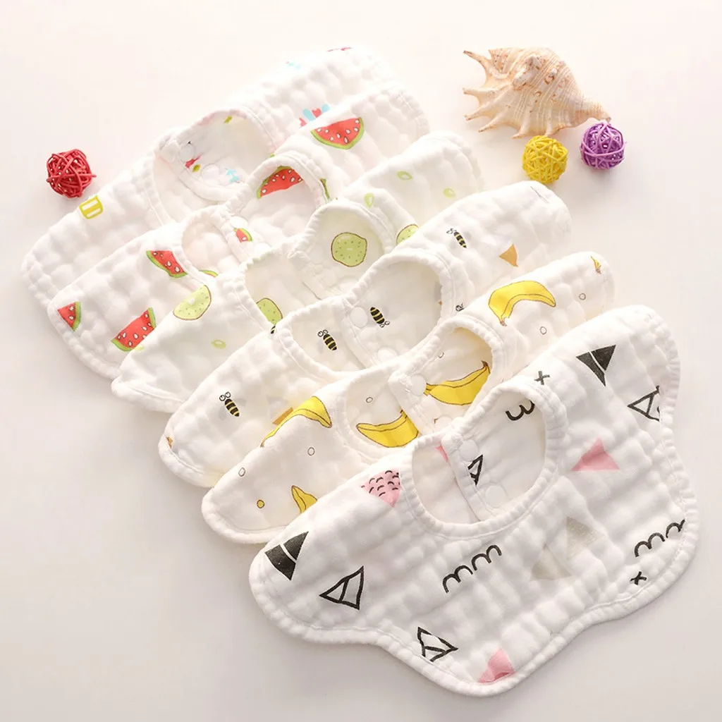 

25# Newborn Baby Cartoon Printing 8-layer Cotton Gauze 360 Rotating Petal Bib Rice Pocket Baby Cotton Saliva Towel Baby Pinafore