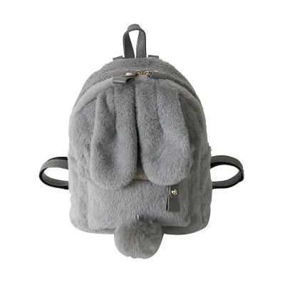 Mini Furry Fluffy Plush Schoolbag Winter Furry Rabbit Ear Backpack Cute Girls Shoulder Bag Women Travel Bag All-match