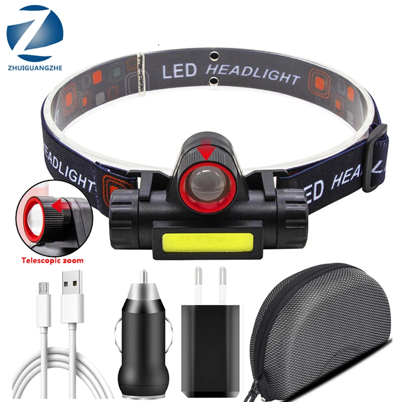 

Zoomable LED Headlamp Built-in Battery Camping Powerful COB USB Rechargeable Headlight Waterproof Head Torch Head Lamp Lantern