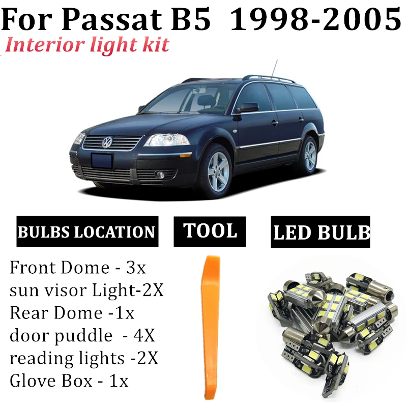 

13x canbus Car LED Interior Map Dome Light Package Kit Fit For VW Passat B5 1998-2005 Trunk Mirror Lamp car accessories