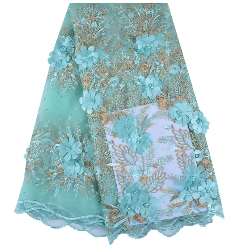 2019 Lateast African Net Lace Fabric 3D flower High Quality Nigerian With Stones French Tulle Mesh For Woman | Аксессуары для