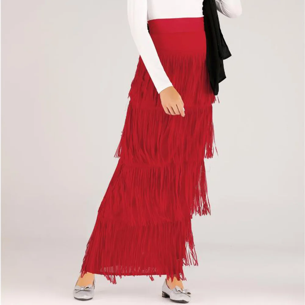 Long Skirt Мусульманская длинная облегающая юбка с кисточками, женская черная повседневная юбка-карандаш с высокой талией, мусульманская юбка до щиколотки, юбка с бахромой, Saia Longa - Цвет: Long Skirt