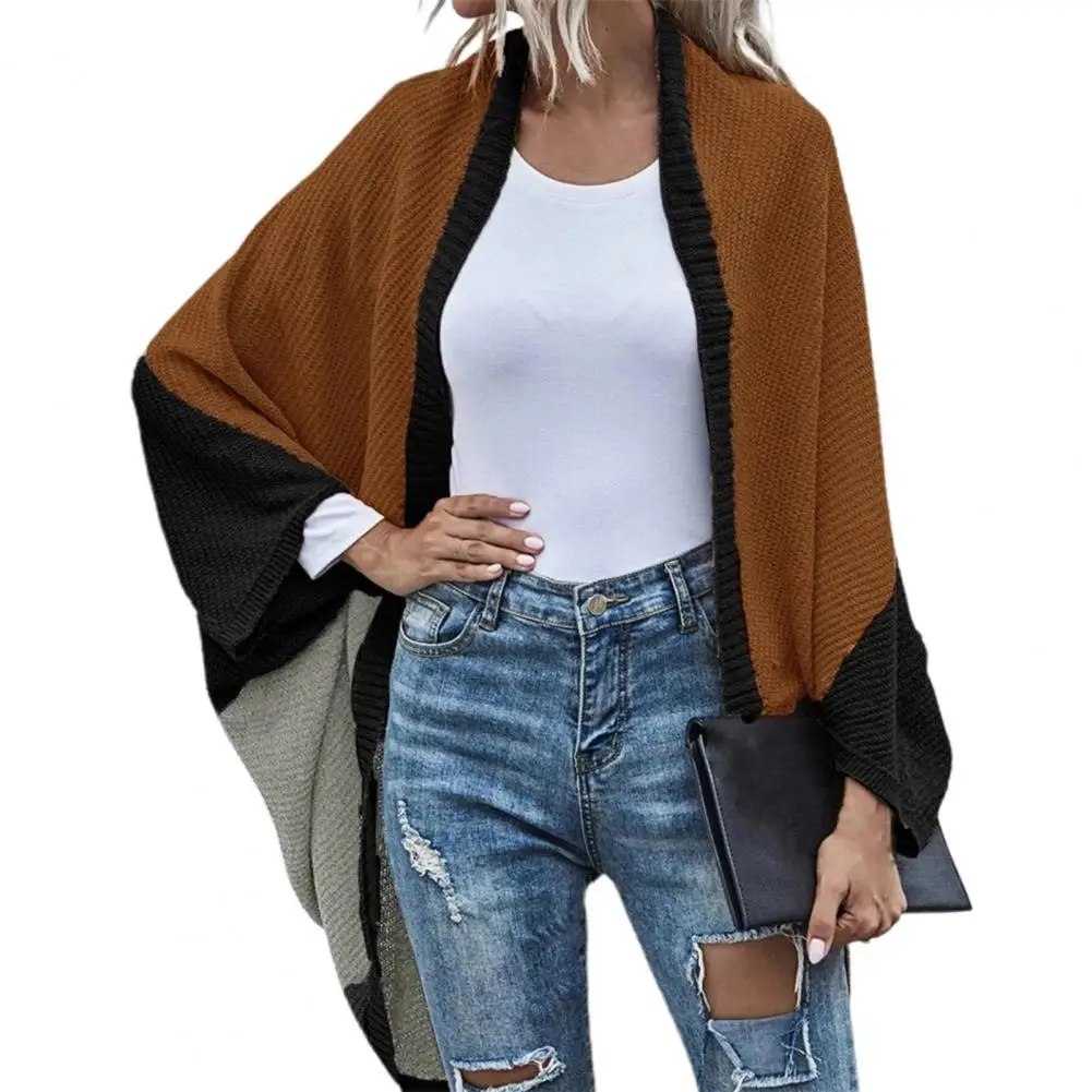 

Women Cardigan Long Sleeve Fashion Jumpers Batwing Sleeve Color Block Shawl Ladies Casual Cardigan Coat Autumn Loose Streetwear