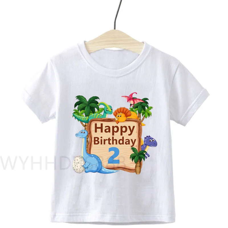 Kids Dinosaur Shirt Cute Little Dinosaur Print New Summer T-Shirt Happy Birthday T Shirt Number T Shirt Dinosaur Number T Shirt