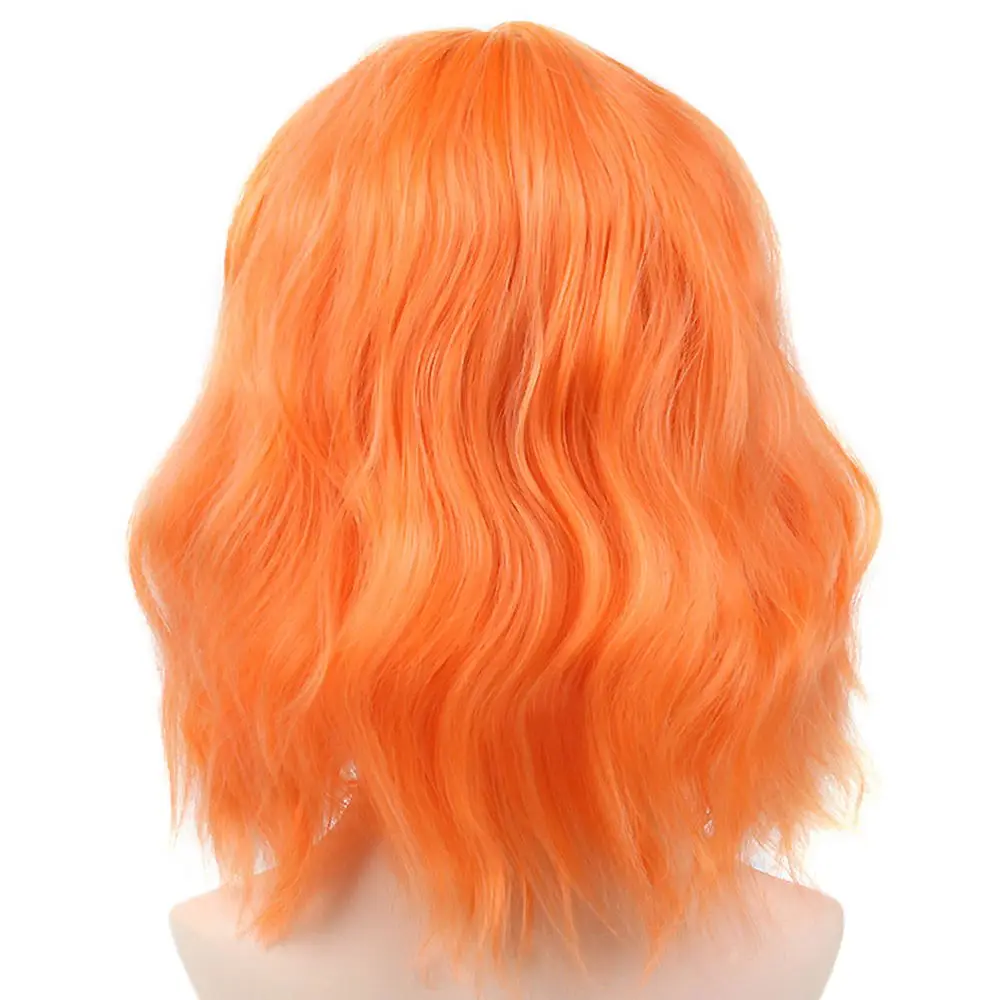 Orange Pageup Short Natural Wave Synthetic Wig For Black Women Purple Wigs with Bangs Heat Resistant Fiber Hair Wigs - Цвет: Orange