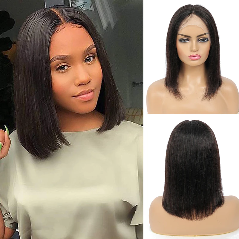 

Brazilian Straight Short Bob Lace Front Wigs 13x1 T Part Human Lace Wigs SOKU Middle Part Pre Plucked Remy Wigs 180% Density
