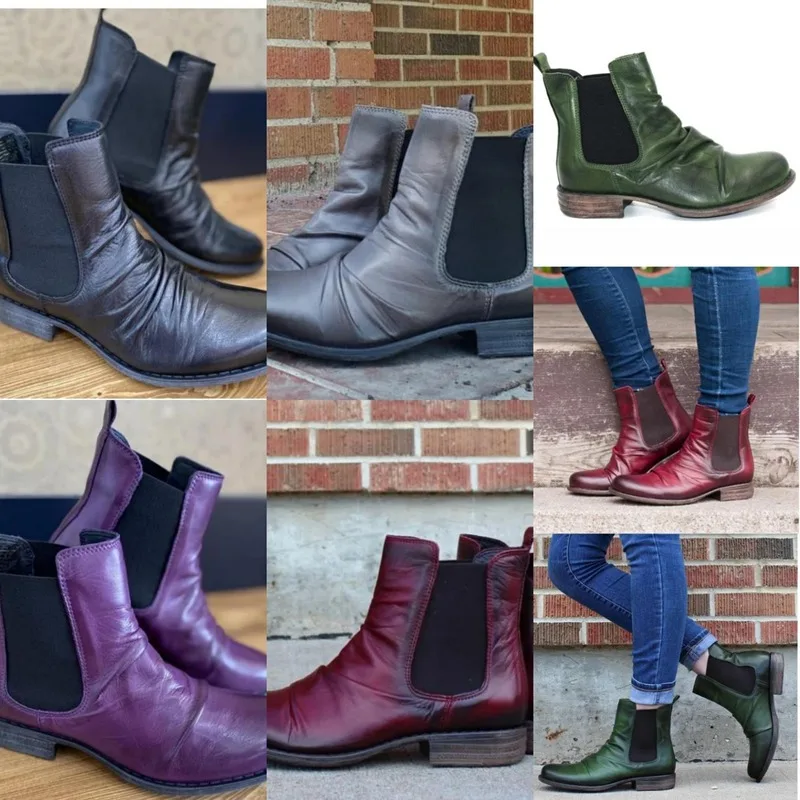 

2020 Autumn Winter New Women's Boots Large Size Square Heel Women's Short Boots Short Tube Color Matching Round Toe Martin Boots