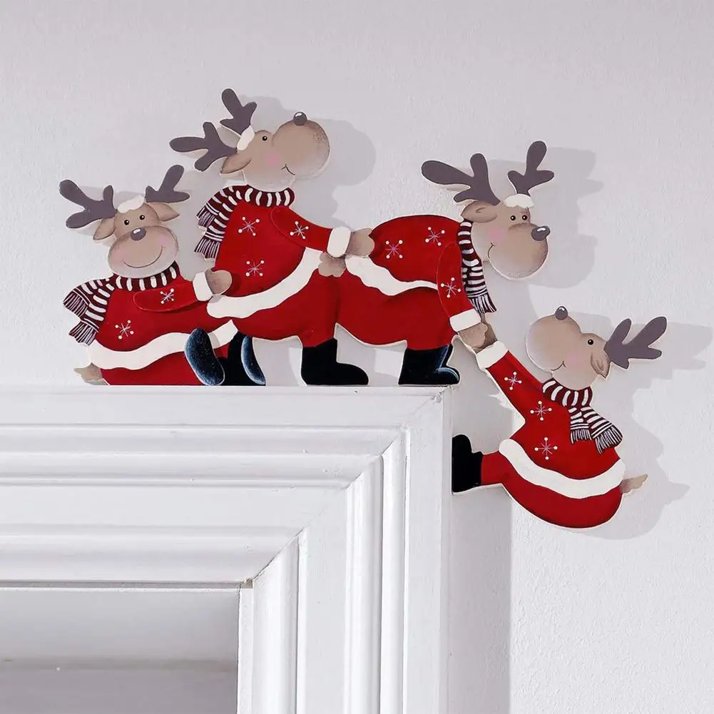 

Новогодний деревянный дверной каркас, Декор, смешные рождественские олени, Рождественское украшение, праздничные подарки, новый год 2022