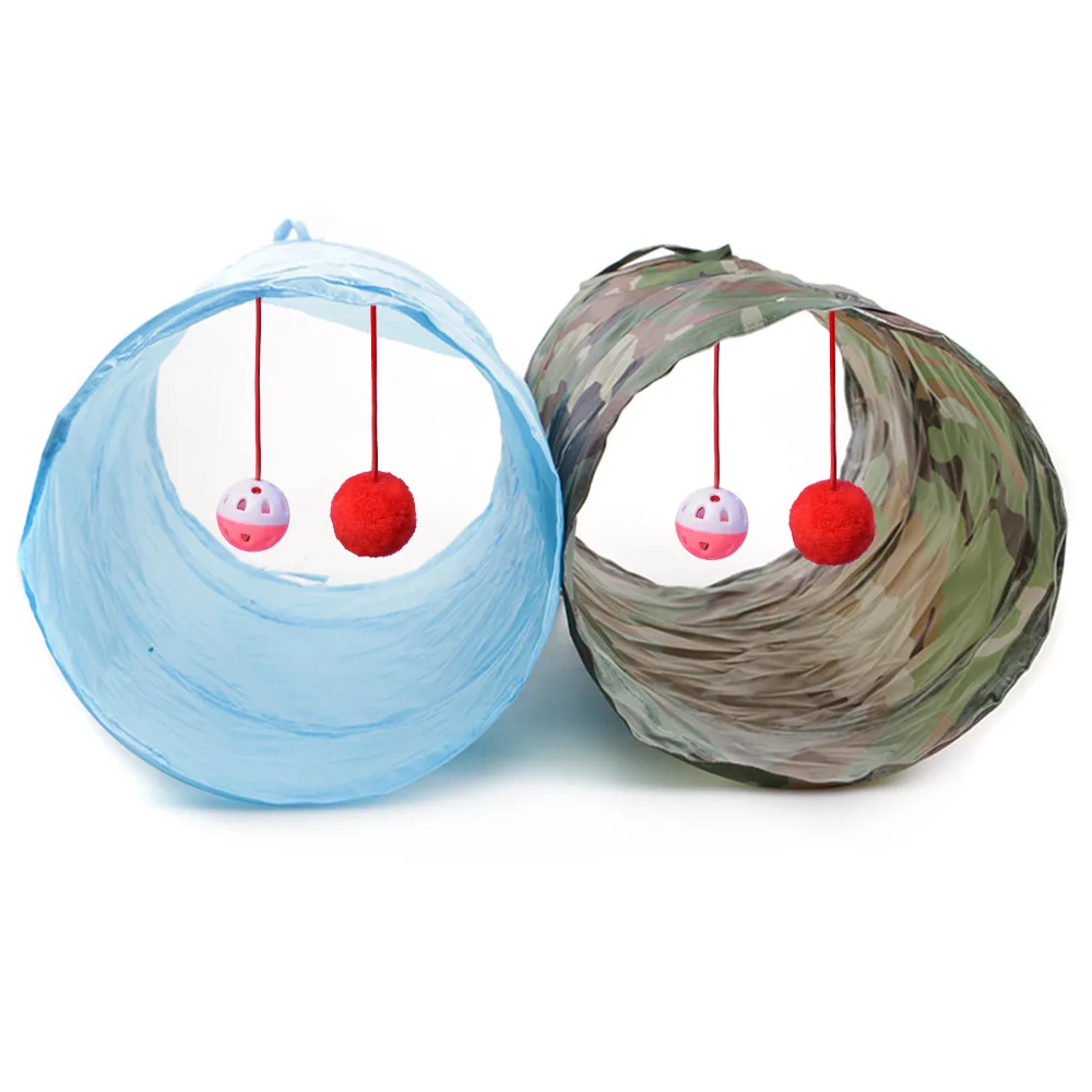 7 colors Foldable Pet Cat Toy Tunnel ring paper two-way tunnel with hanging two balls for cat Kitten playing drill bucket | Дом и сад
