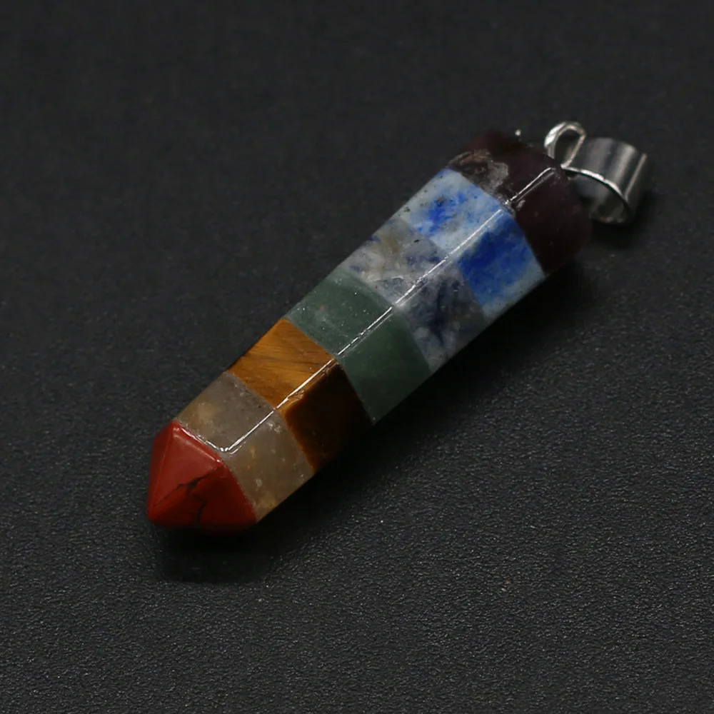 

Natural Gem Stone Pendants Reiki Heal 7 Chakras Amethysts Crystal Pollar Pendant for Trendy Jewelry Making Necklace Earrings
