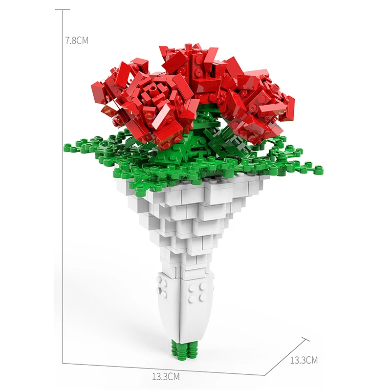 

High-Tech Creator Series Romantic Rose Flowers Building Blocks Small Particles Bricks Toys For Girldfriend Festival Gift