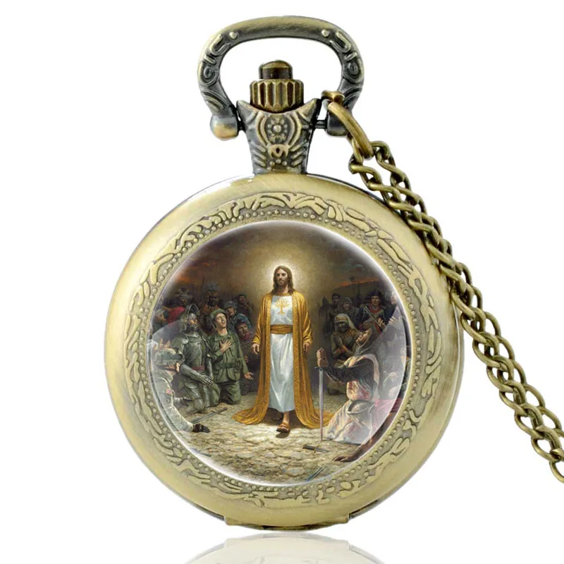 

Classic The Lord Jesus Design Bronze Vintage Quartz Pocket Watch Men Women FOB Pendant Necklace Hours Clock Gifts