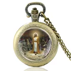 Классические бронзовые винтажные кварцевые карманные часы с изображением Господа Иисуса, для мужчин и женщин, цепочка с подвеской, часы, подарки