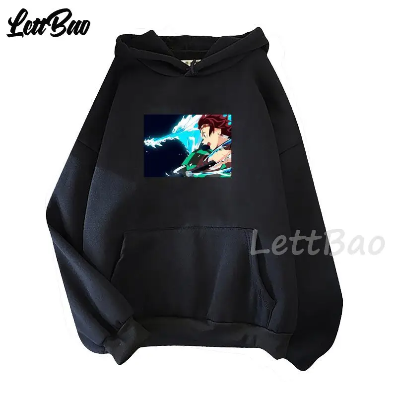 

Demon Slayer Kimetsu No Yaiba Fashion Cool Cartoon Anime Print Hoodie Long-sleeved Casual Black Guard Clothing Men's Clothing