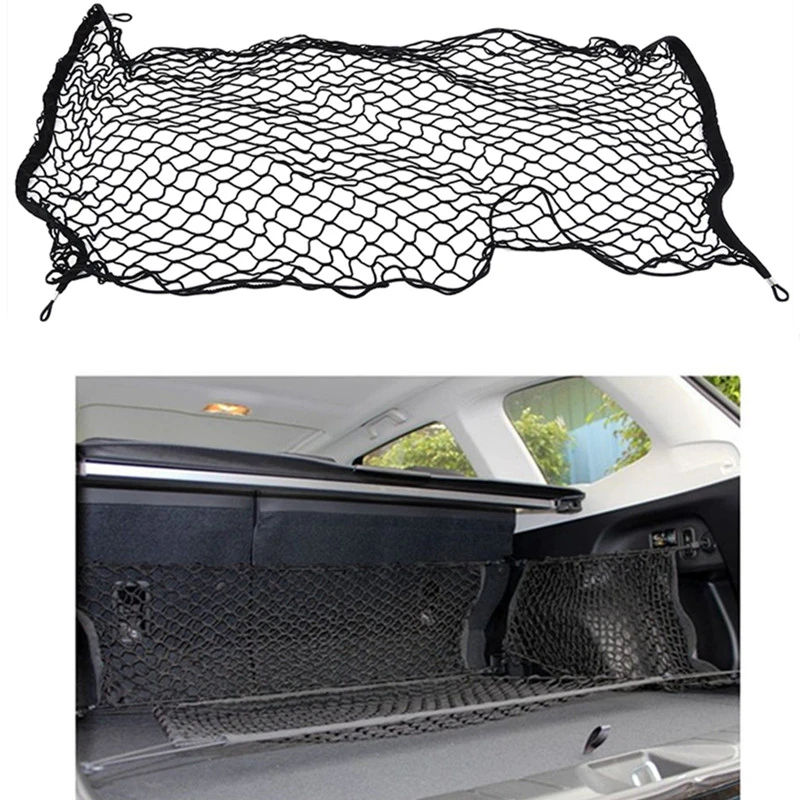 

Trunk Auto Rear Back Cargo Luggage Organizer Elastic Mesh Net Storage Holder With 4 Hooks Car Interior Accessories