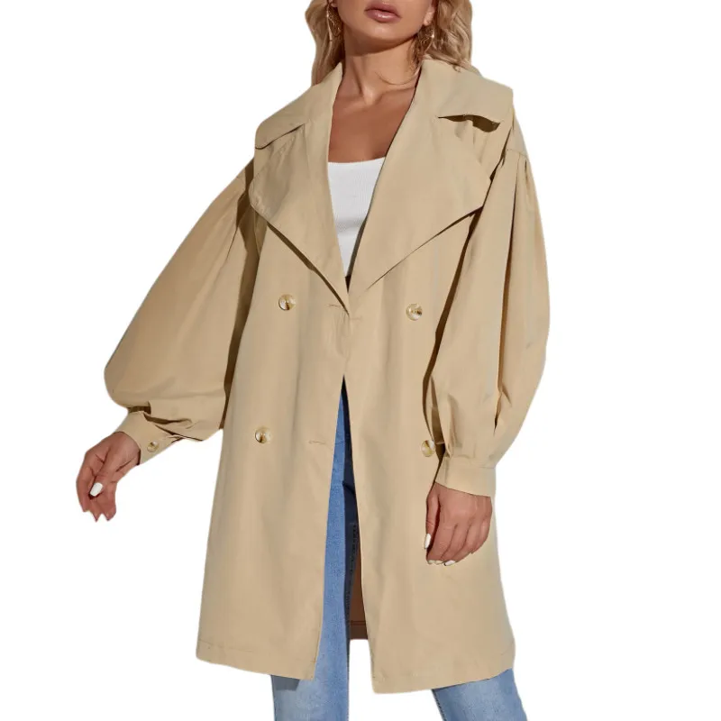 

Fashionable Women Office Coat, Long Sleeve Solid Color Loose Lapel Collar Coat with Waist Belt Pockets, Women Clothing