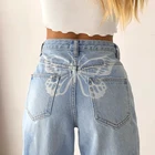 Женские джинсовые брюки, Капри с высокой талией, с принтом бабочек, в стиле 90-х, винтажные, 2021