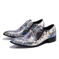 italiano trendy basic men oxford genuine leather slip on snakeskin mixed color causal business loafers sapato free shipping 2022