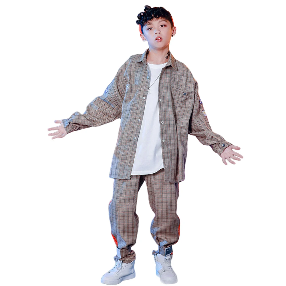 

Lolanta 2Pcs Kids Plaid Coat Pants Clothes 4-14 Years Kids Boys Long Sleeve T-Shirt Jacket Hip Hop Dance Clothes Casual Wear