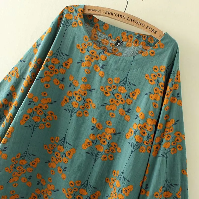 Женская футболка с цветочным принтом размера плюс рукавом три четверти из хлопка