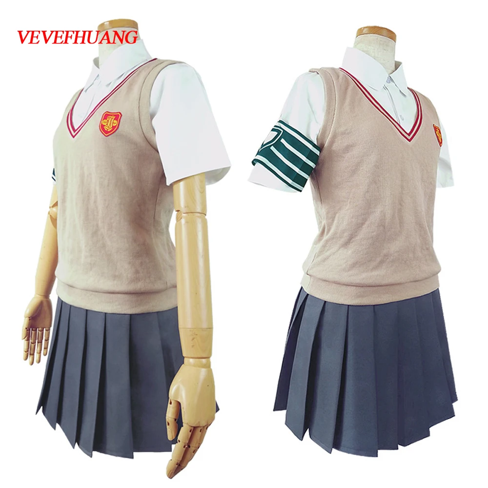 VEVEFHUANG Toaru Kagaku no Railgun Misaka Mikoto Shirai Kuroko School Uniform Sweater Shirt Skirt Outfit Anime Cosplay Costumes |