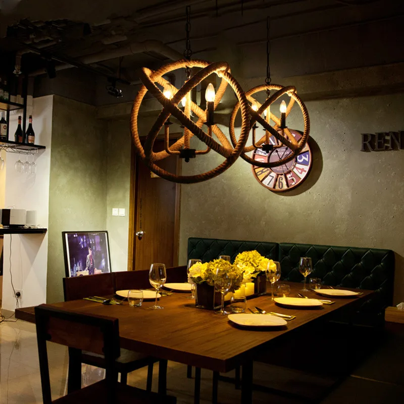 Ретро стиль E27 держатель лампы ручной тканый подвесной светильник веревка люстра