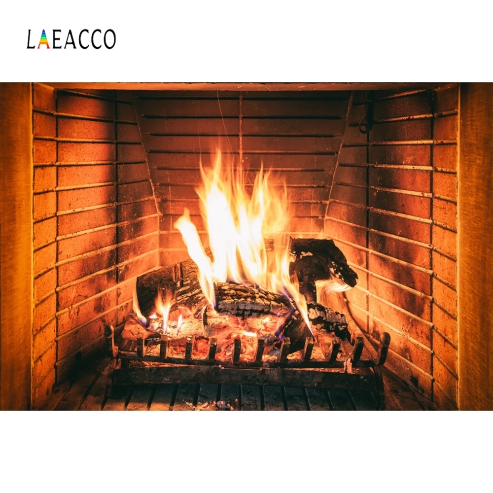 Laeacco Рождественские фоны для фотосъемки камин горящий огонь фотографический фон