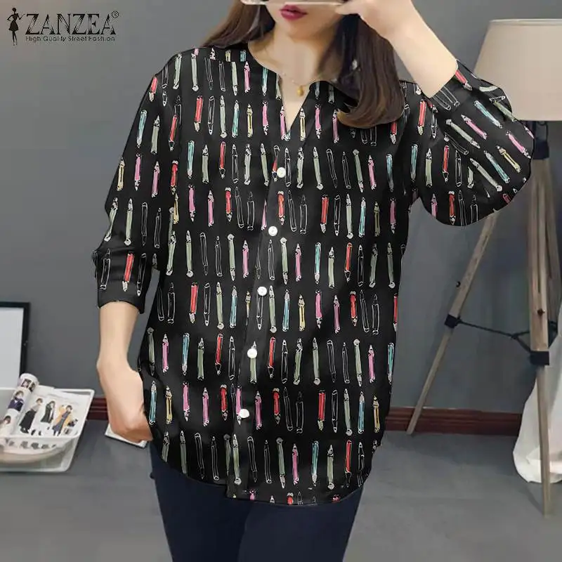 

ZANZEA Autumn Woman Full Sleeve Blouse Blusas V-Neck Printing Button Holiday Bohemian Fashion Casual Elegant Loose Chemise 2021