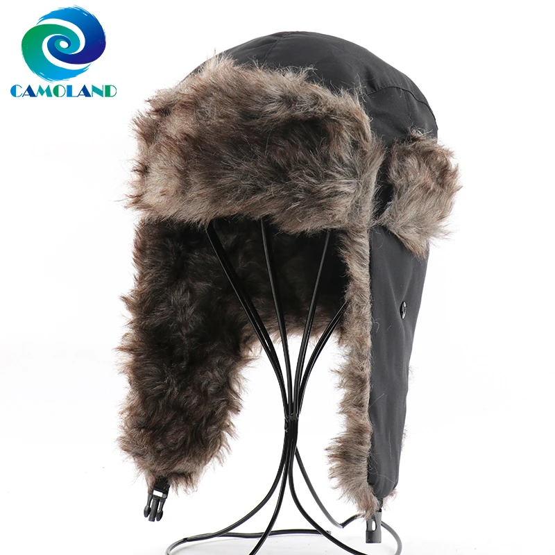 

CAMOLAND Men Women Russian Hat Trapper Bomber Hats Winter Thermal Faux Fur Earflap Caps Outdoor Male Ushanka Snow Ski Caps