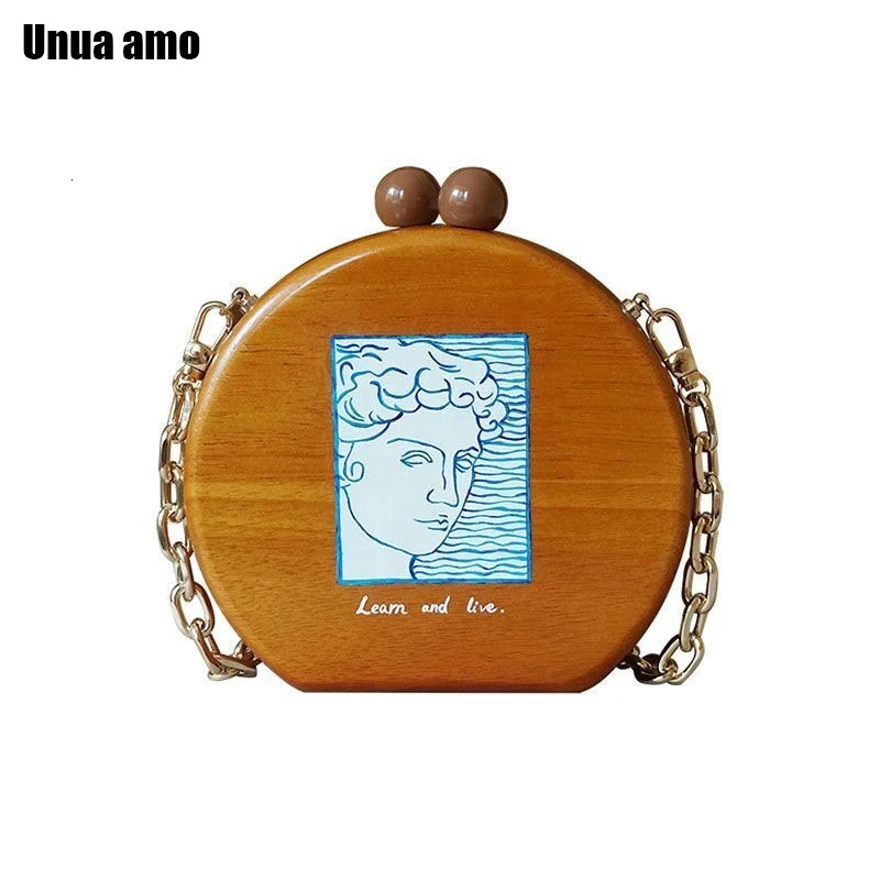 Unua amo 2019 деревянные сумки для женщин индивидуальный дизайн круглая коробка сумка