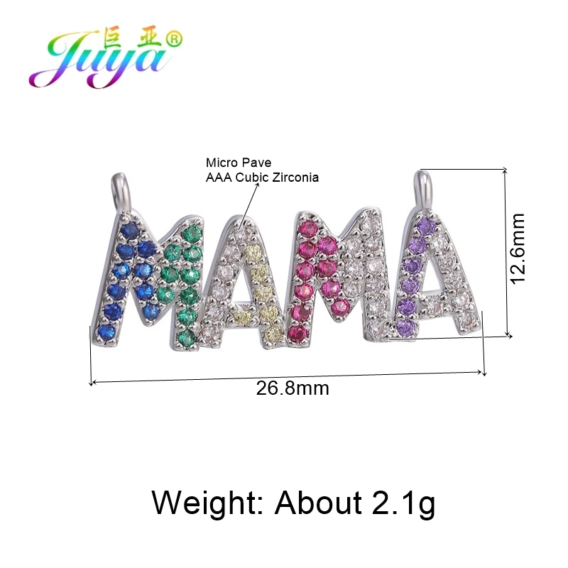White Gold Juya DIY ювелирные аксессуары Красочный Циркон буквы мама мальчик девочка разъемы для мамы женский дружба шнур кожаный - Цвет: White Gold