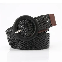 fashion women braided belt luxury brand pu waistband female wood round buckle jeans wild circle pin waist band strap