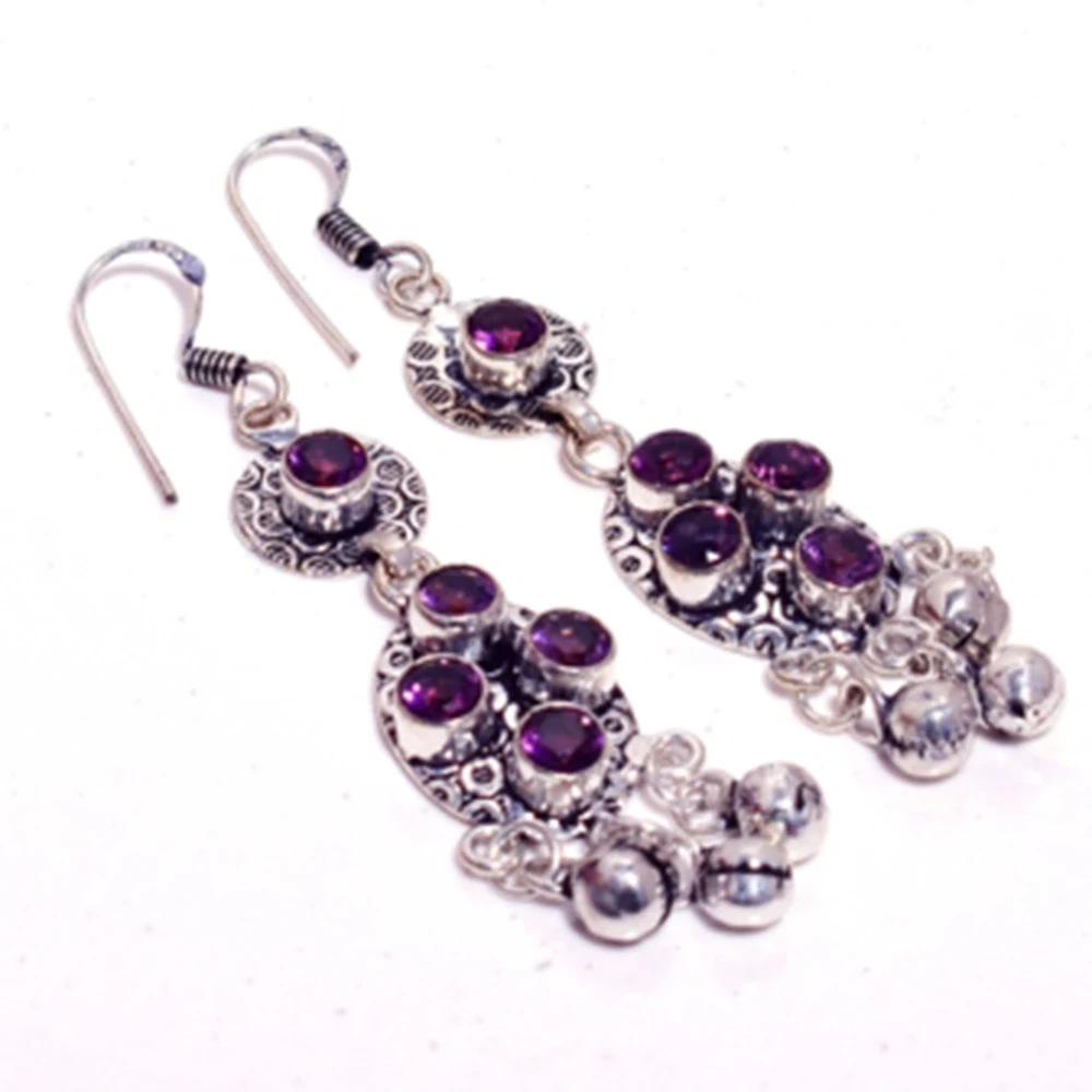 

Amethyst Silver Overlay on Copper Earrings , 70 mm , E4670