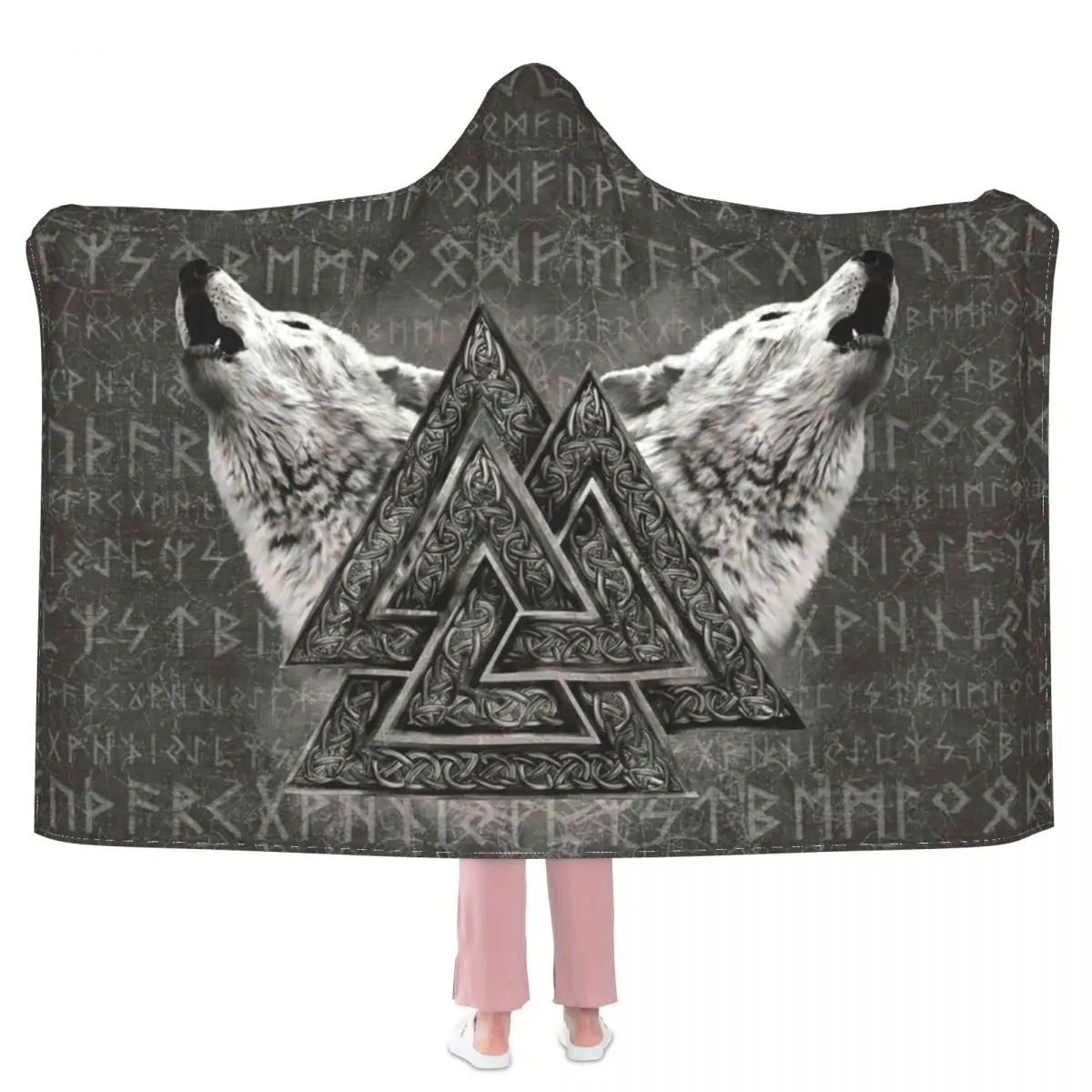 

Одеяло с капюшоном символ Valknut And Wolf, 3D одеяло с полным рисунком для взрослых и детей