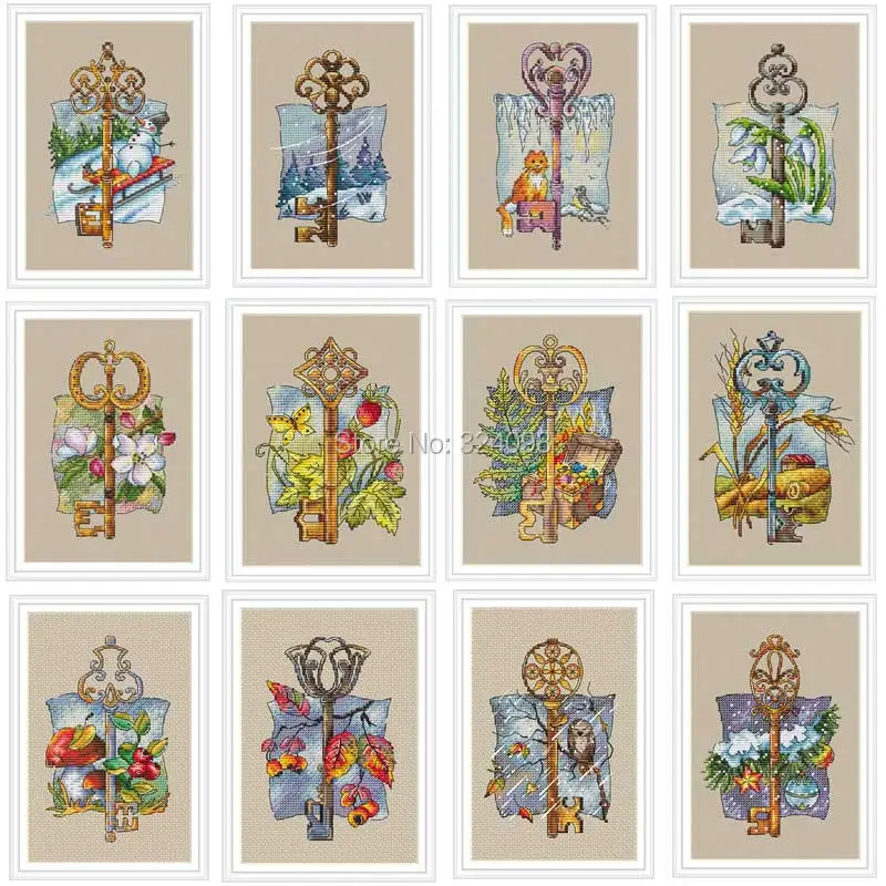 

Twelve months key patterns Counted Cross Stitch 11CT 14CT DIY Chinese Cross Stitch Kits Embroidery Needlework Sets home decor