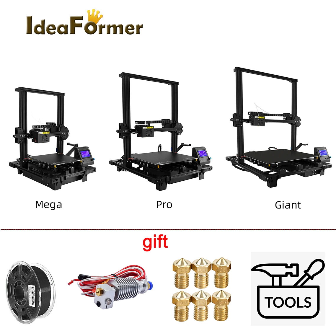 Verkaufen Ideaformer Prusa 3D Drucker Mega/Pro/Riesigen Voll Metall 200/300/400 3D Drucker Ruhig Slient Druck DIY Kit Selbst-montieren