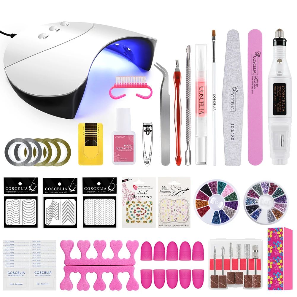 36W NO GEL Kit Маникюрный набор акриловый набор для ногтей кисточки для маникюра Комплект гель-лаков для ногтей УФ светодиодный набор ламп для ногтей УФ Гель-лак все для маникюра - Цвет: 36W NO GEL Kit