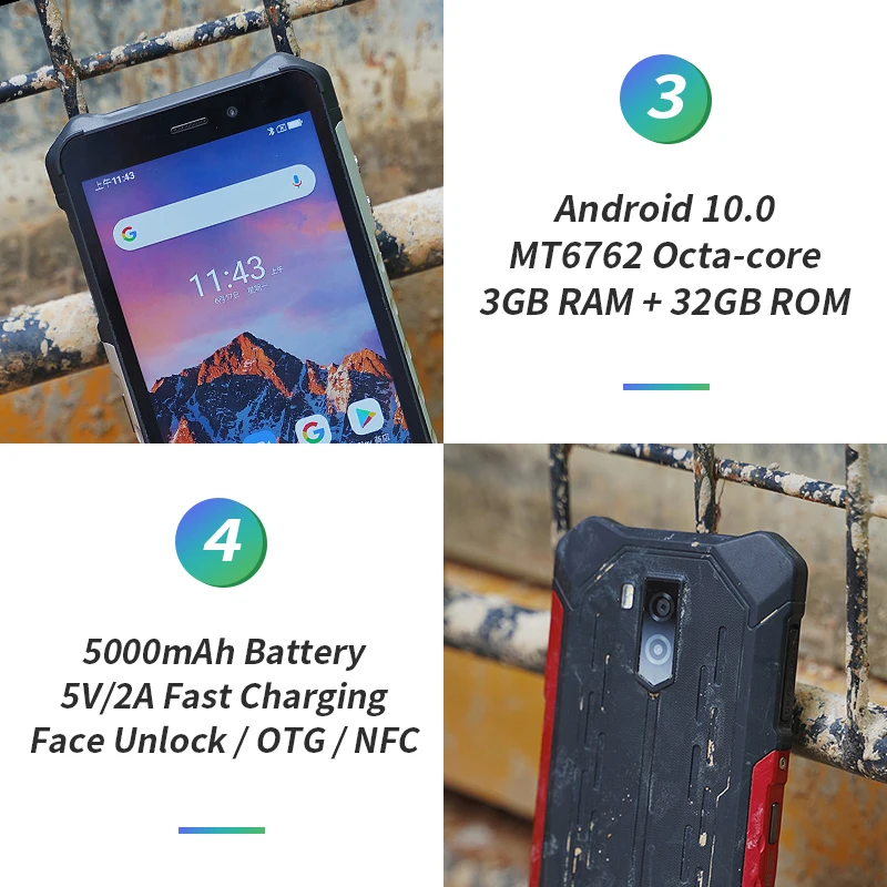 Смартфон Ulefone Armor X5 защищенный IP68/IP69K Android 10 0 5000 мА · ч 5 дюйма две SIM-карты OTG NFC 3 + 32 ГБ