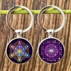 Кубический брелок FIMAODZ Metatron, брелок с кулоном из шри-Янтры, с изображением священного геометрического цветка жизни, со стеклянным узором, брелок для ключей из сплава