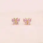 Минимальный нежный Мини Серебряные серьги-гвоздики с позолотой розовый фианит cz крошечные маленькая бабочка милые 925 серебро девушка серьги