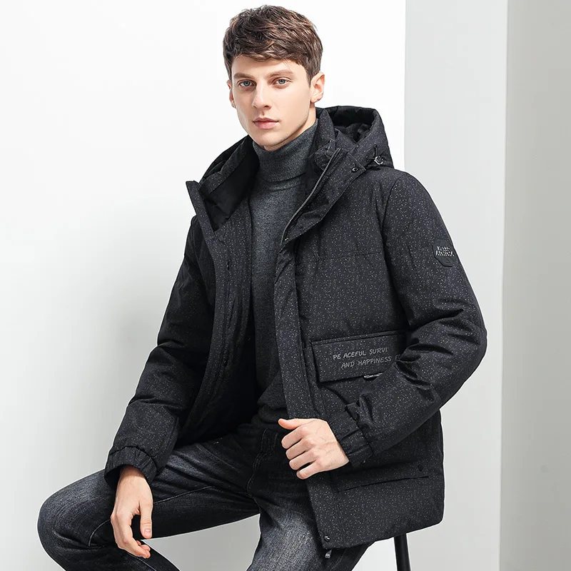 Men's White Duck Down Jacket Fashion Warm Hooded Thick Stand Collar Jacket Coat Male Casual High Quality New Winter Down Coat