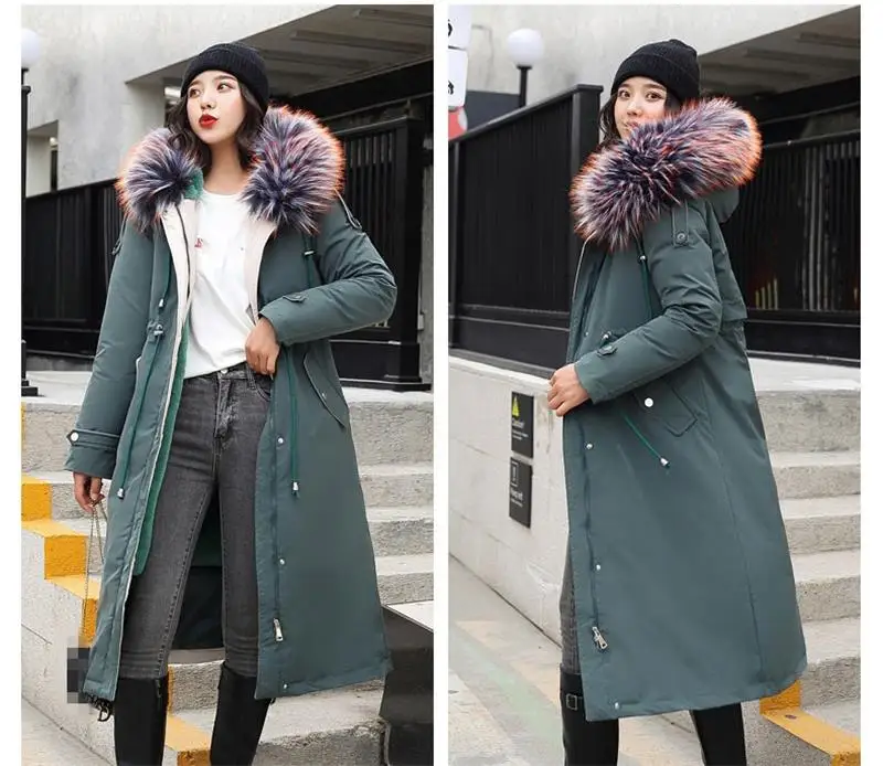 Женская длинная парка большого размера с меховым воротником и капюшоном