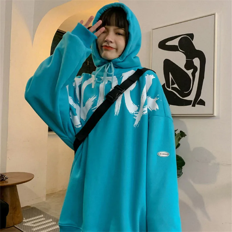 

Autumn Korean High Street Harajuku Girls Black Letter Hoodies Women Girls Printed Oversized Fashion Hooded Kawaii Sweatshirts