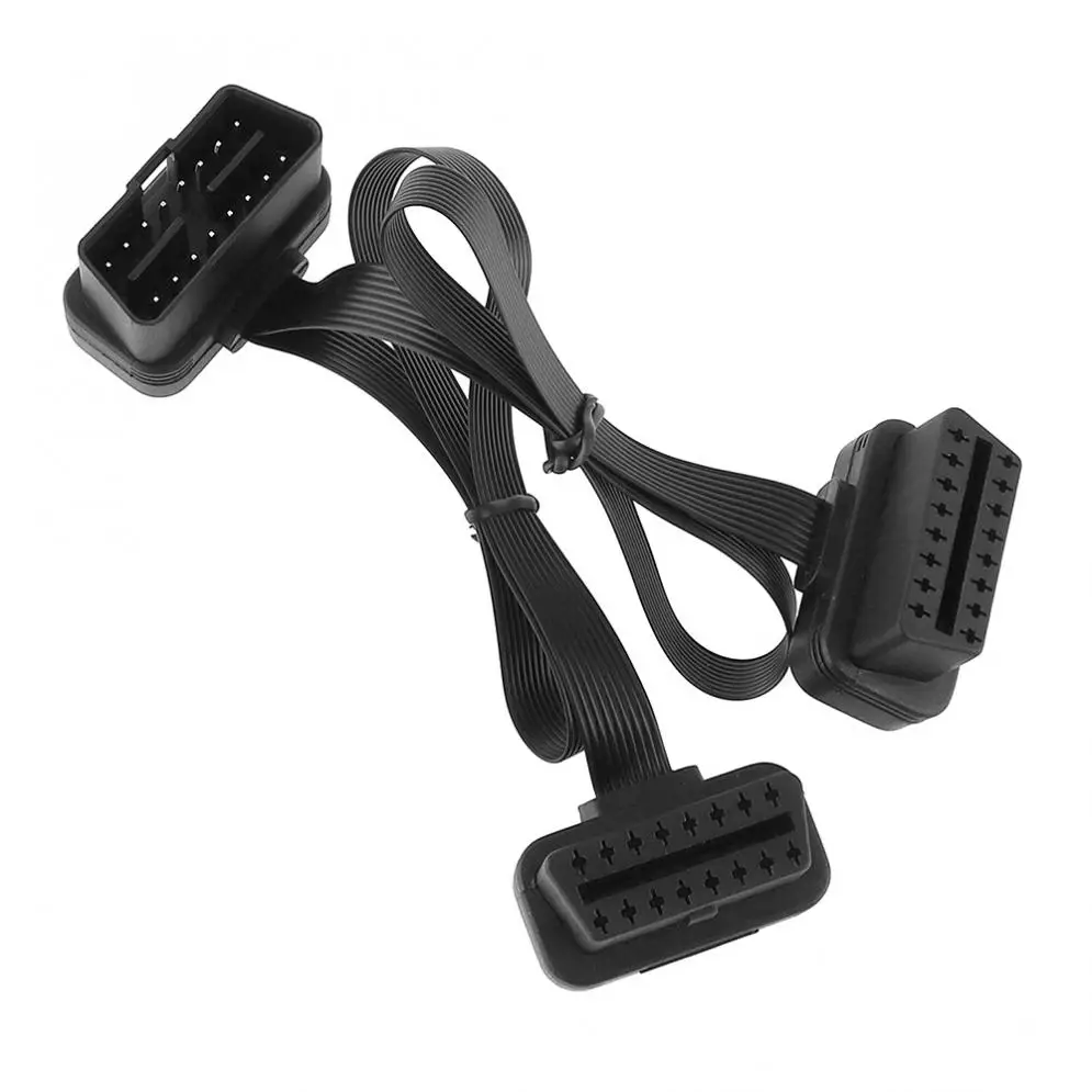 

One Drag Two OBD-II 16 Pin Male to Dual Female Y Splitter Elbow Extension Connector Cable with 30CM Line Car Diagnostic Tool