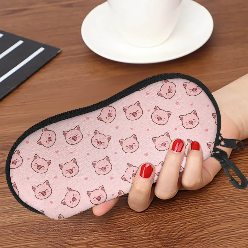 

Pink Animal 3D Print Eyewear Cases Cute Pig Casual Women Zipper Waterproof Glasses Pouch Nylon Eyeglasses Protector Container