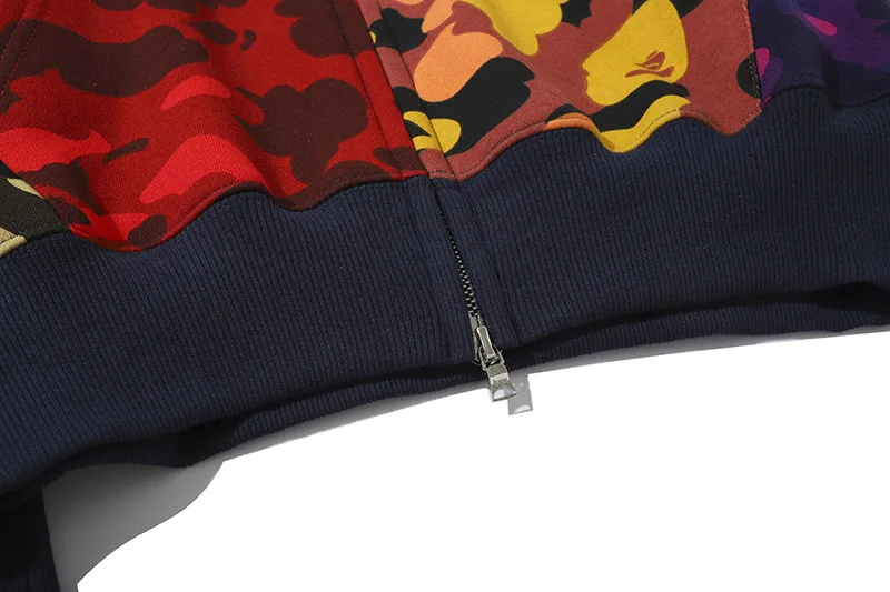 

Japanese tide brand BAPE shark hoodie camouflage stitching couple cardigan jacket high quality