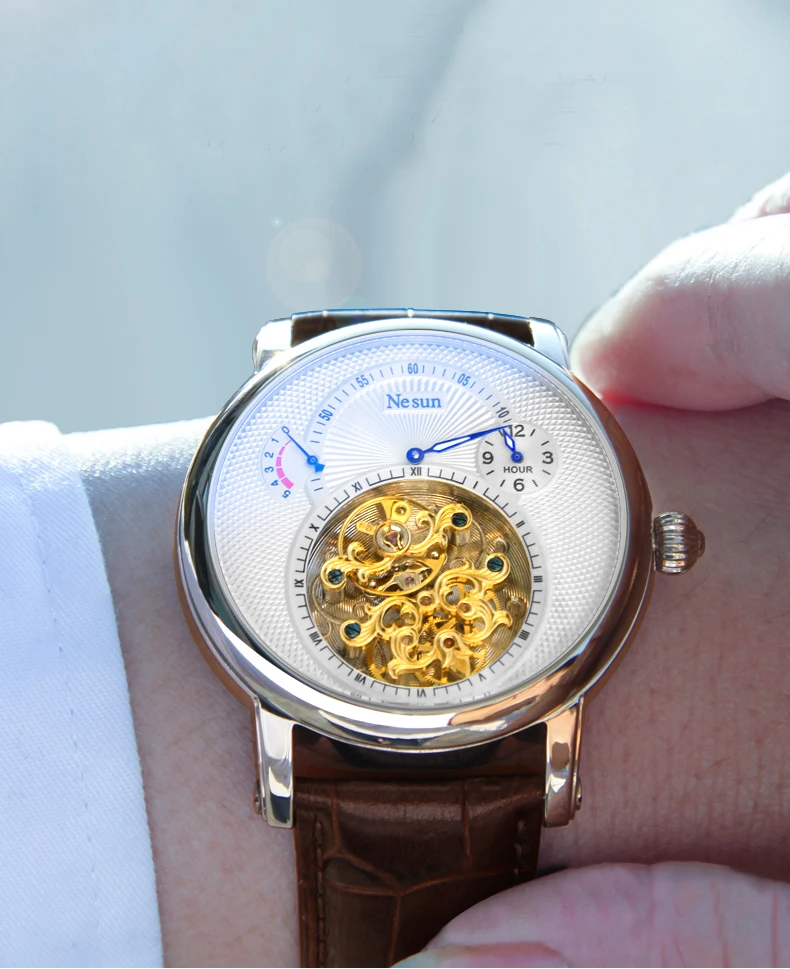Швейцарские роскошные Брендовые Часы Nesun Hollow Tourbillon, Мужские автоматические механические часы, сапфировые водонепроницаемые часы N9081-4